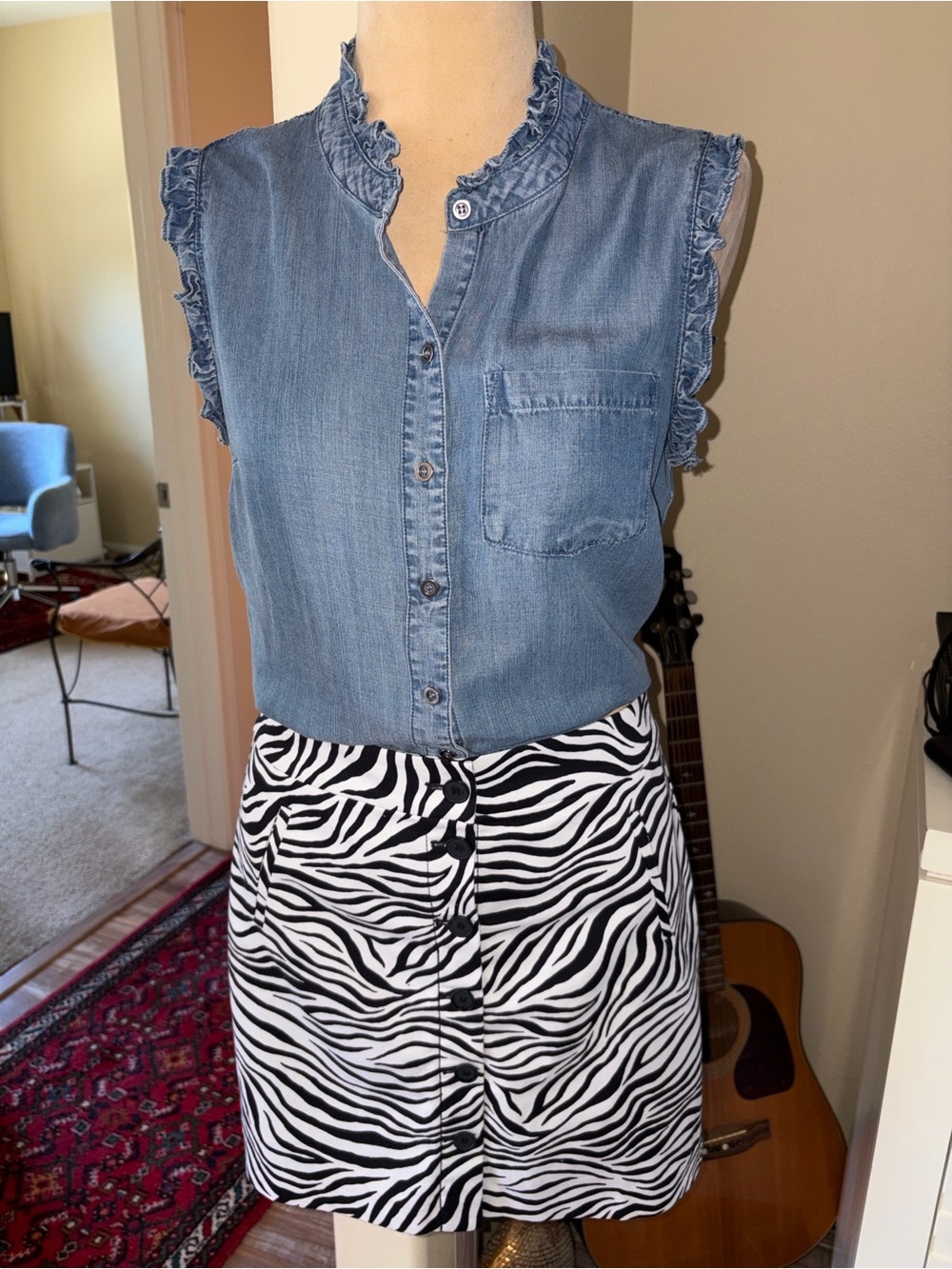Velvet Heart Ruffled Denim Blouse - Picture 2 of 9